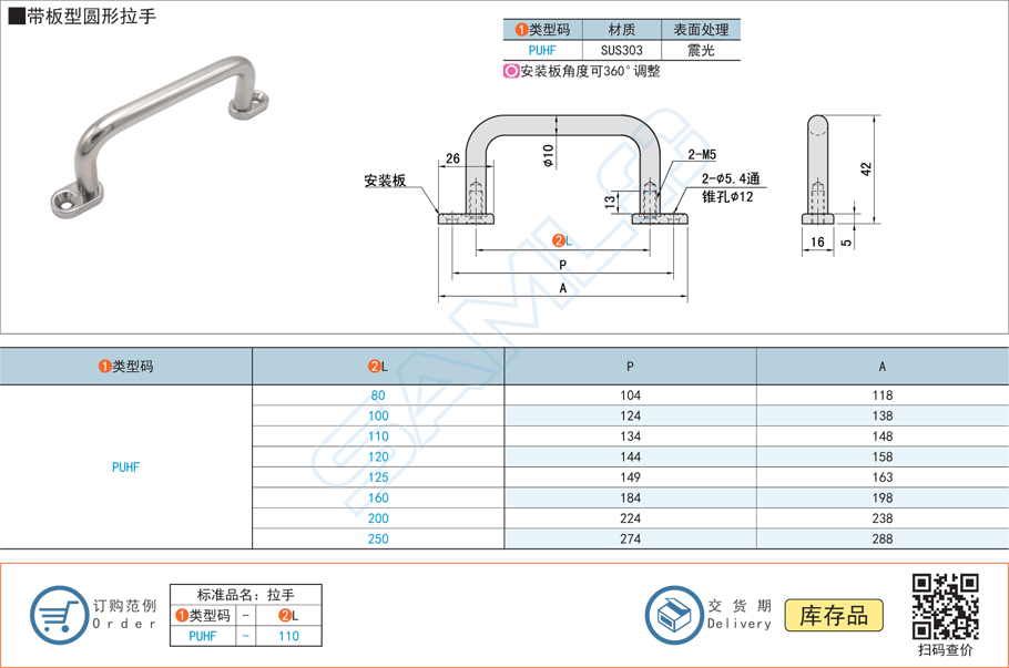 帶板型圓形拉手門把手PUHF規格參數尺寸材質